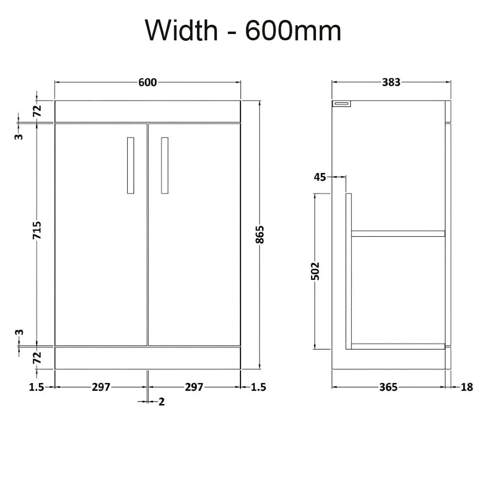 Nuie Athena 500/600mm Floor Standing Cabinet with 4 Colour & Basin Options