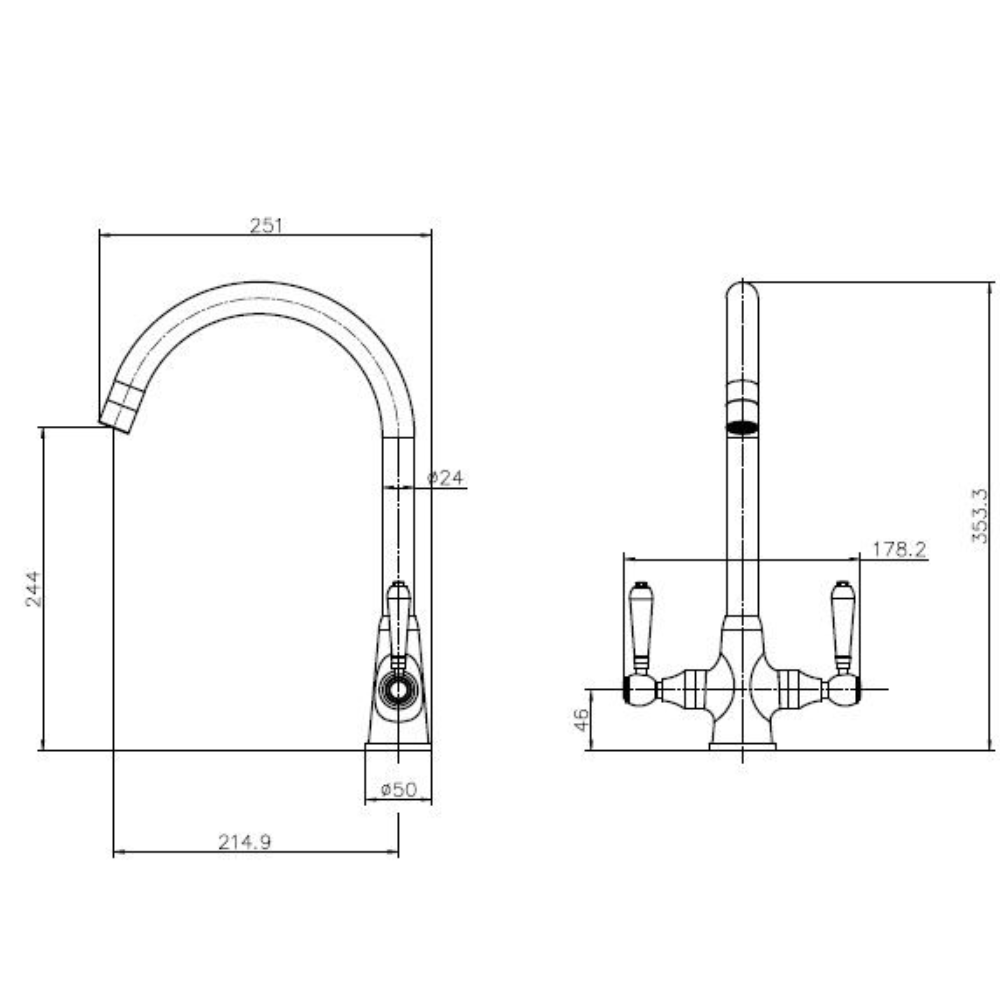 Reginox Elbe Twin Lever Kitchen Sink Mixer Tap