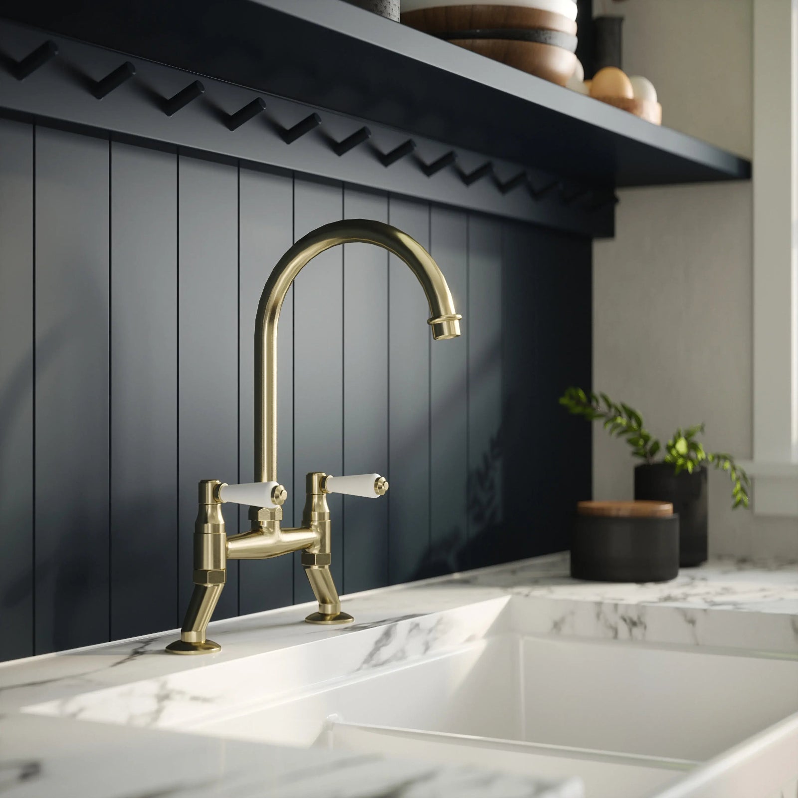 LSC Fluted Butler 595 1.0 Bowl White Ceramic Kitchen Sink with Tap, Waste & Overflow