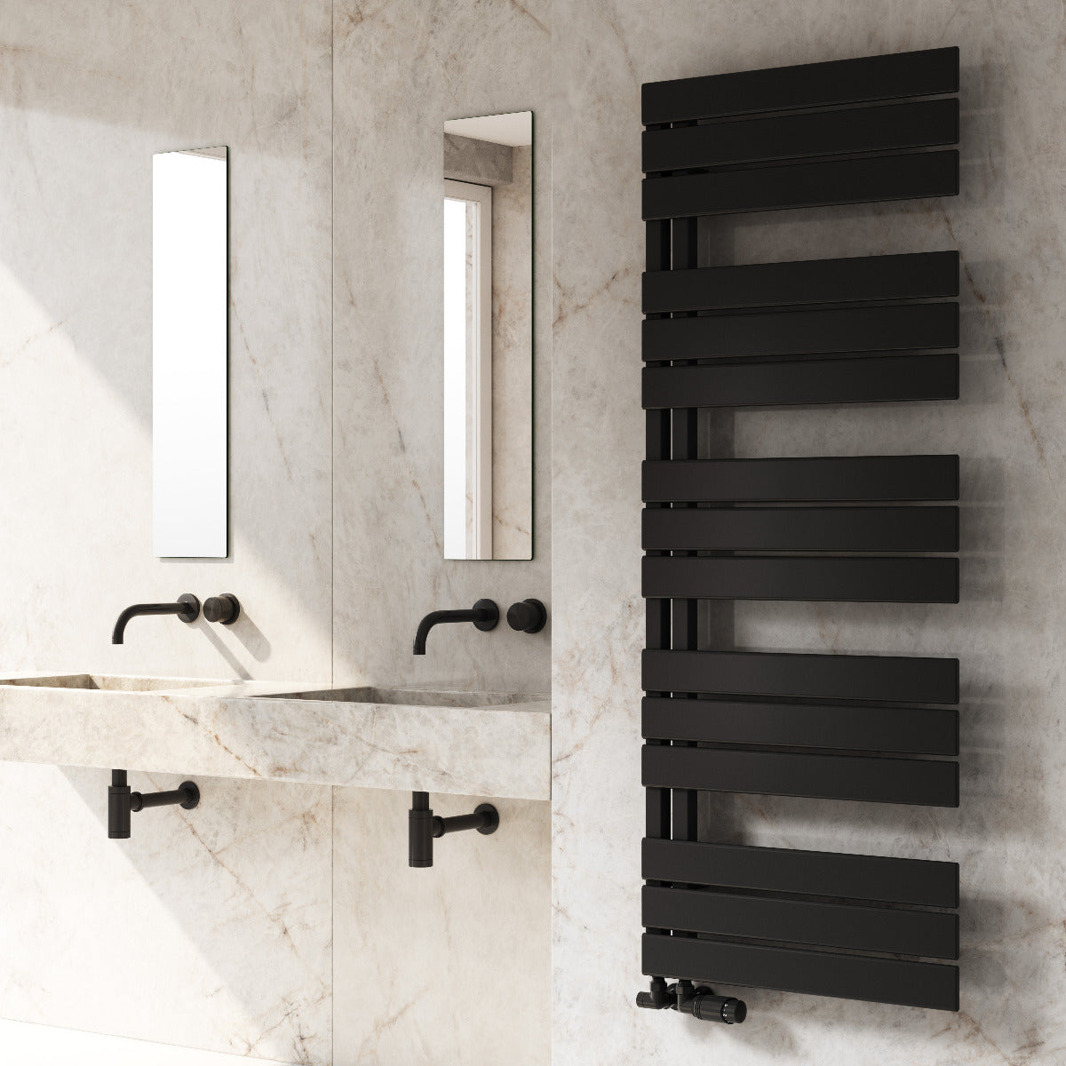 Reina Pettino Mild Steel Wall Mounted Heated Towel Rail Radiator Black