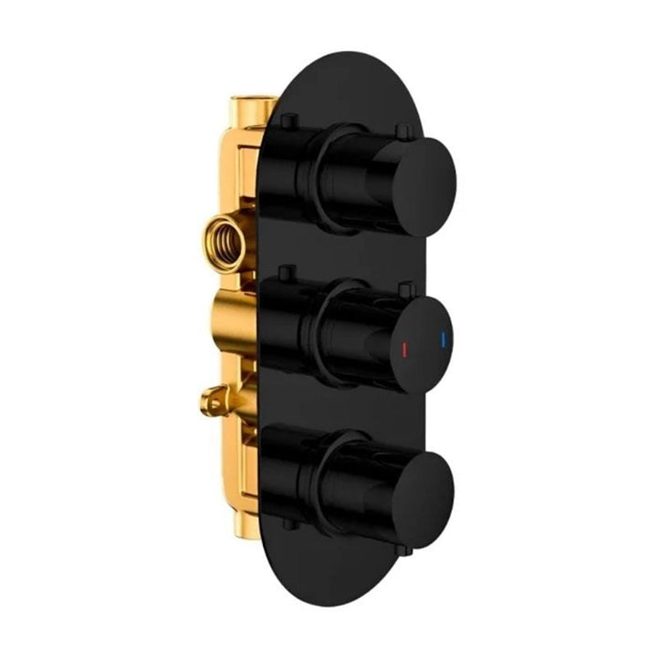 RAK Showering Black Thermostatic 3 Handle 2 Outlet Concealed Shower Valve - RAKSHW3203RB