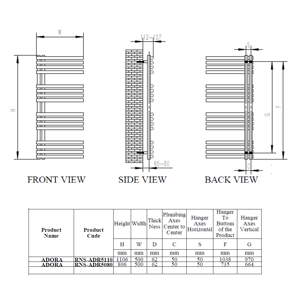 Reina Adora Stainless Steel Wall Mounted Heated Towel Rail Radiator Polished