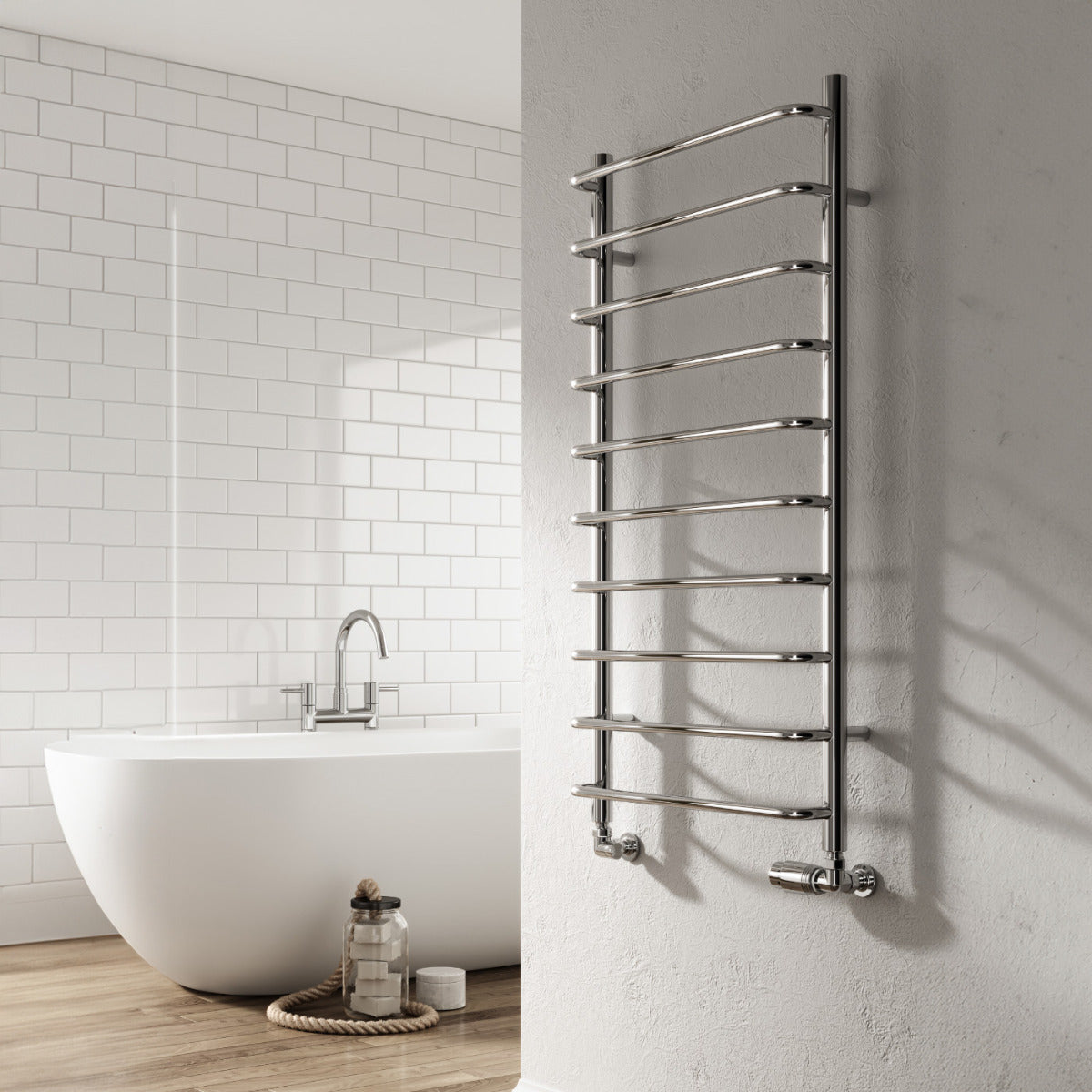 Reina Aliano Mild Steel Wall Mounted Heated Towel Rail Radiator Chrome