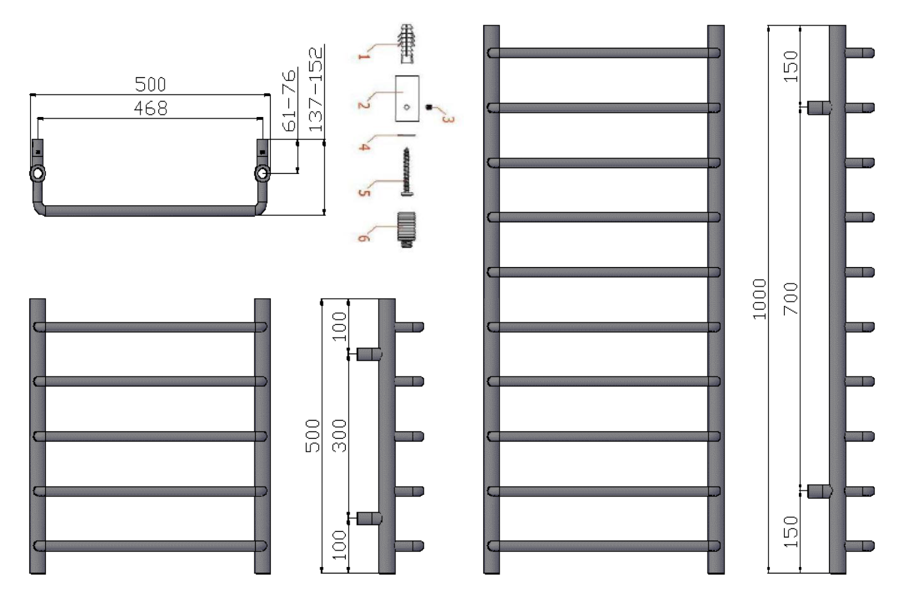 Reina Aliano Mild Steel Wall Mounted Heated Towel Rail Radiator Chrome
