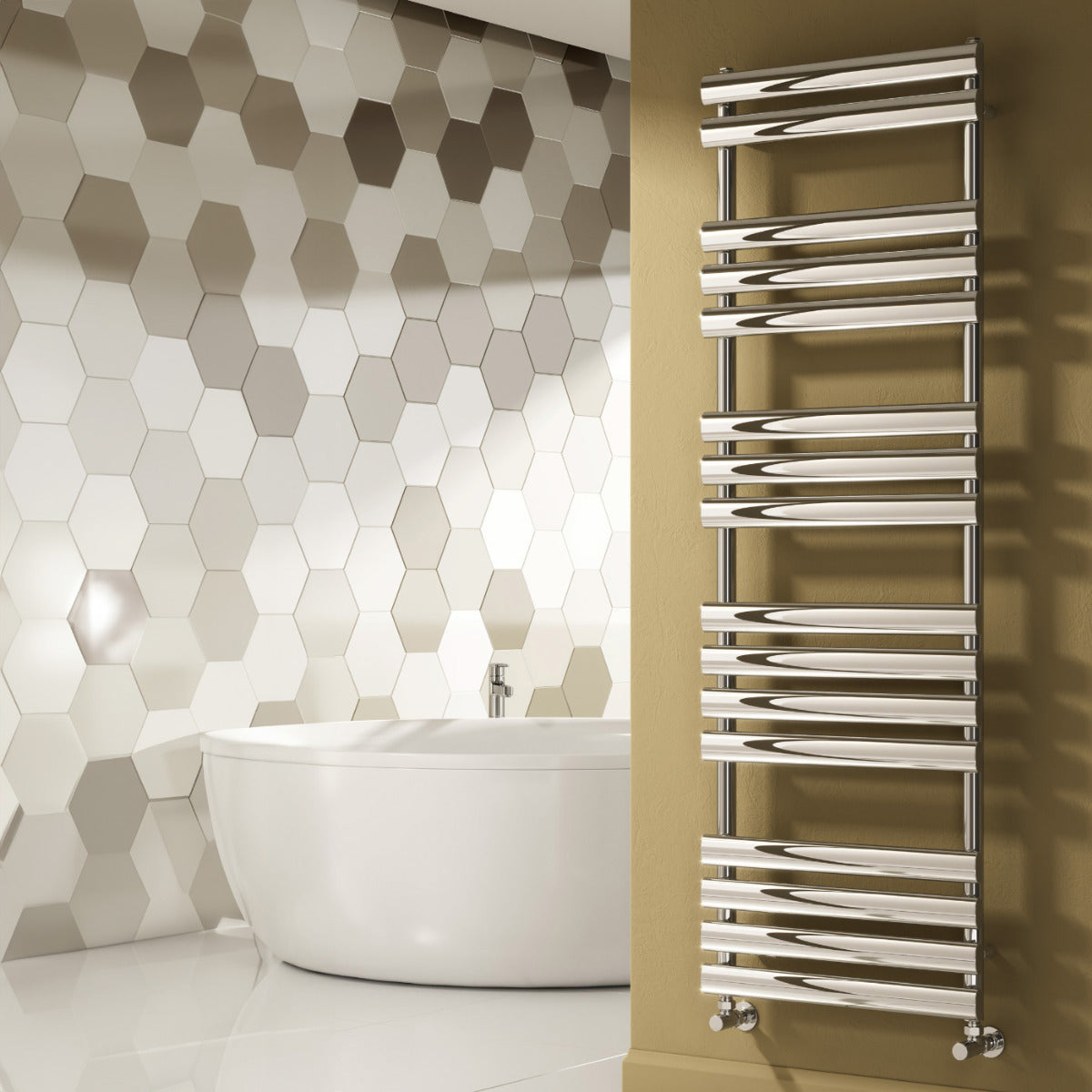 Reina Arbori Mild Steel Wall Mounted Heated Towel Rail Radiator Chrome