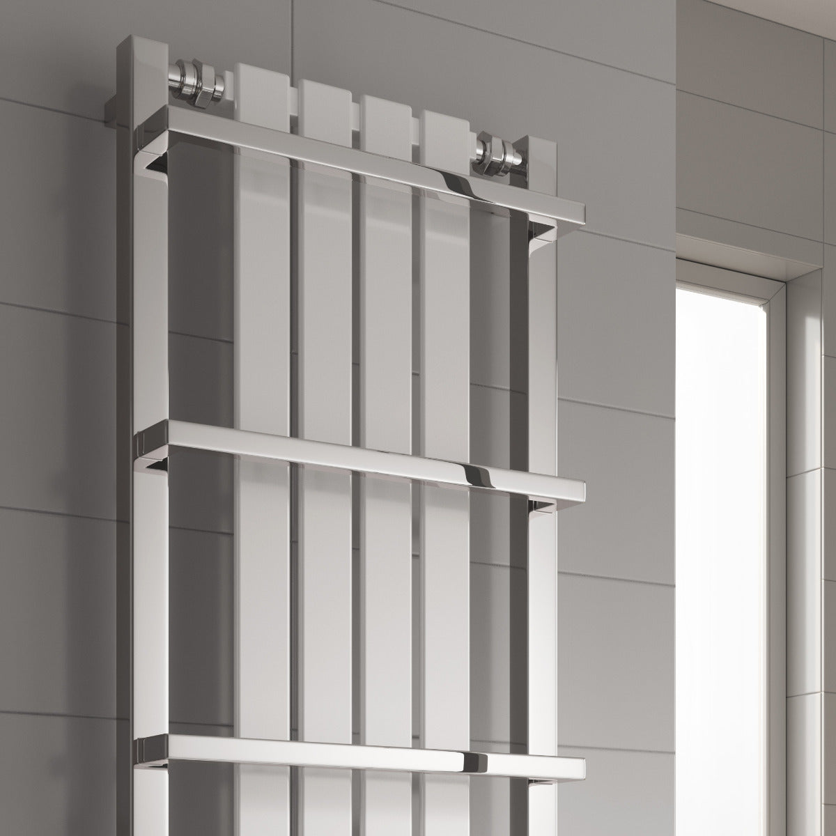 Reina Ashen Mild Steel Wall Mounted Heated Towel Rail Radiator White