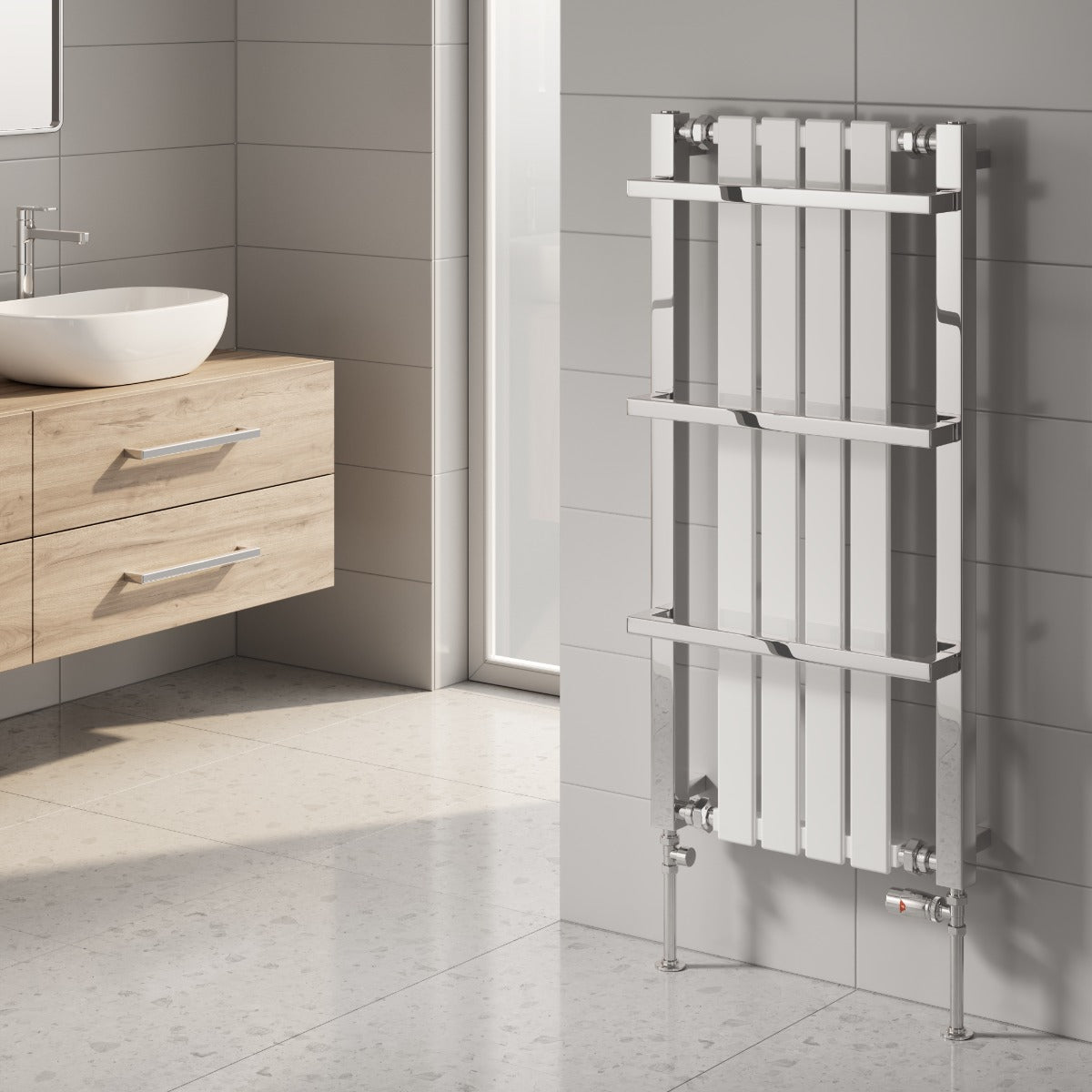 Reina Ashen Mild Steel Wall Mounted Heated Towel Rail Radiator White