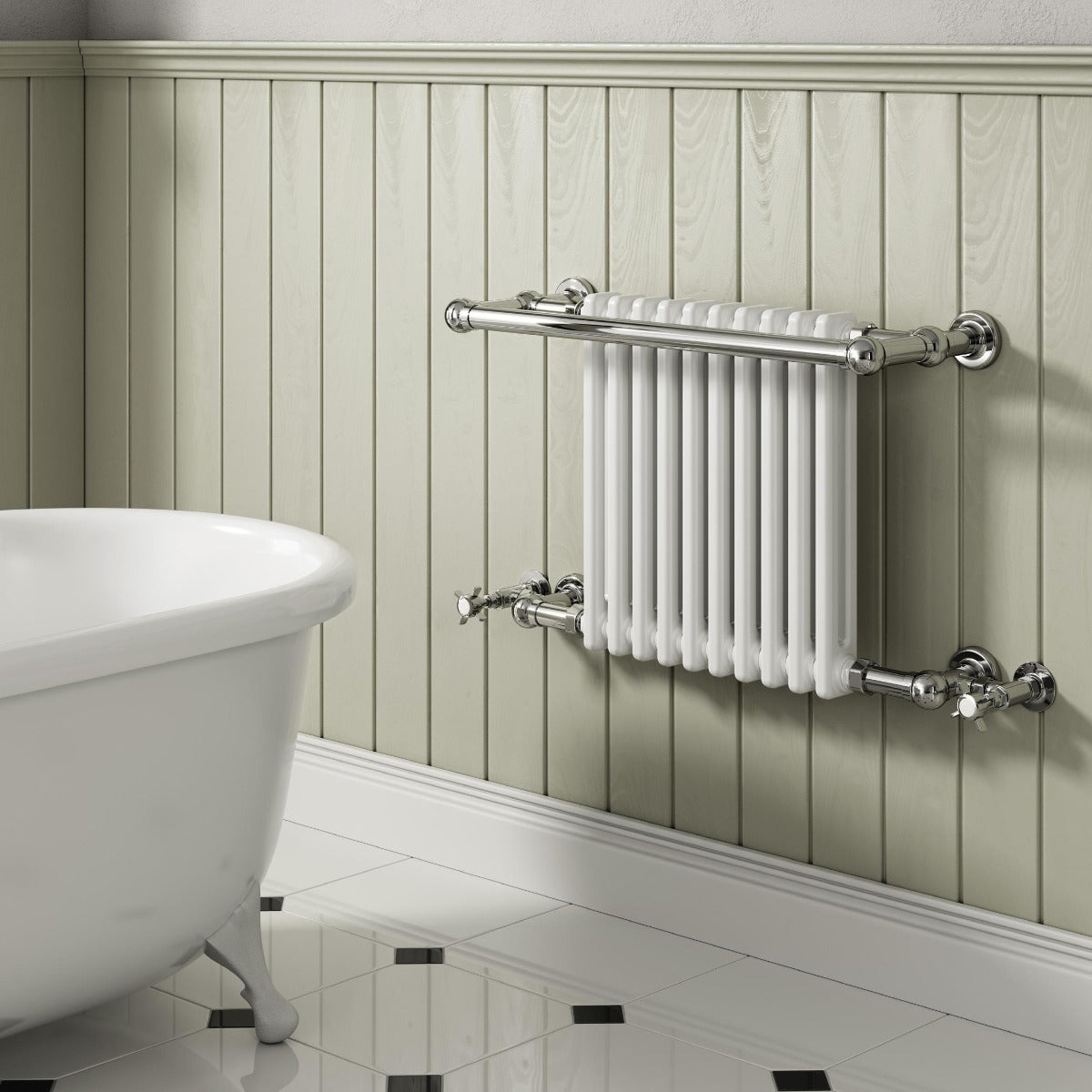 Reina Camden Mild Steel Wall Mounted Heated Towel Rail Radiator Chrome/White