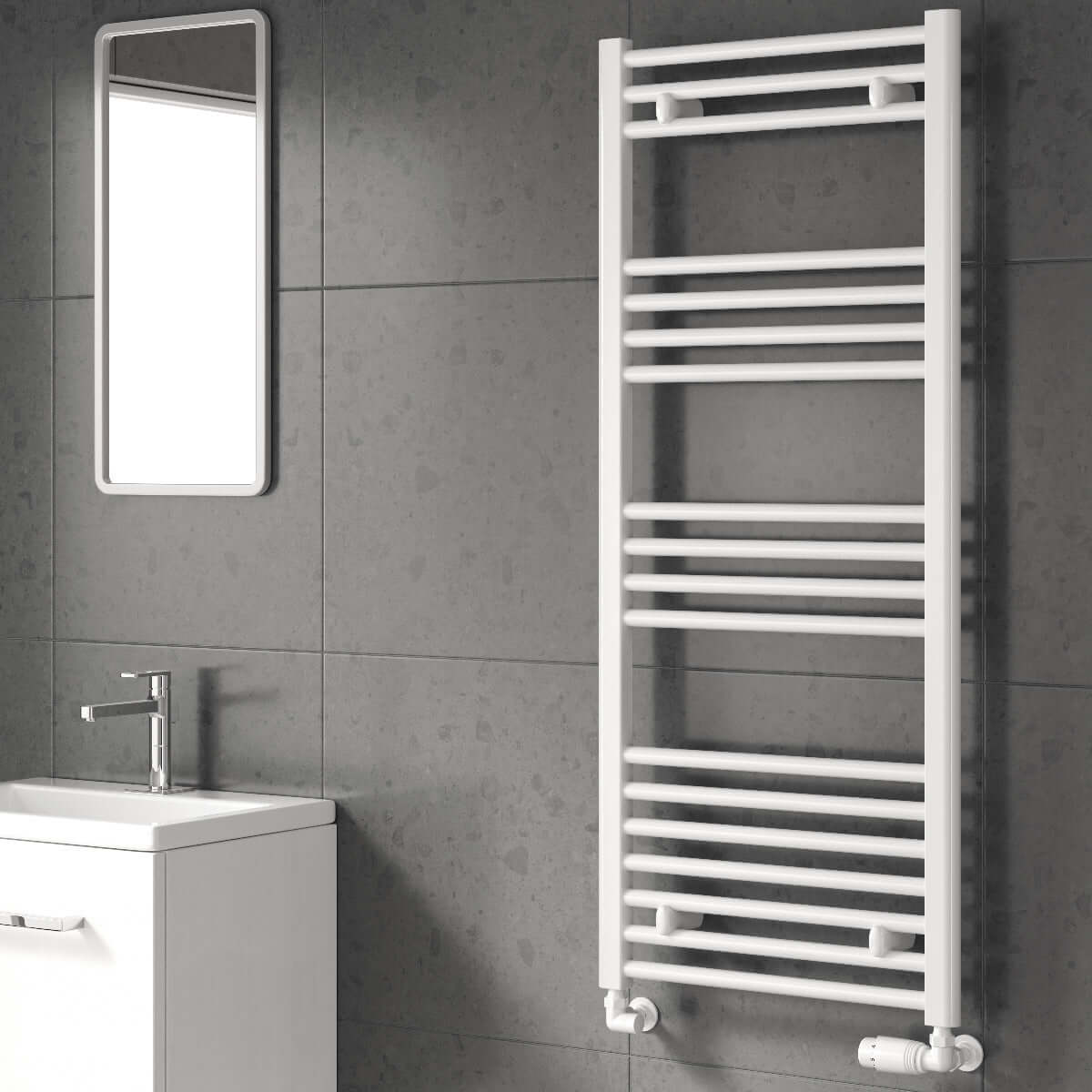 Reina Capo Flat Mild Steel Wall Mounted Heated Towel Rail Radiator White