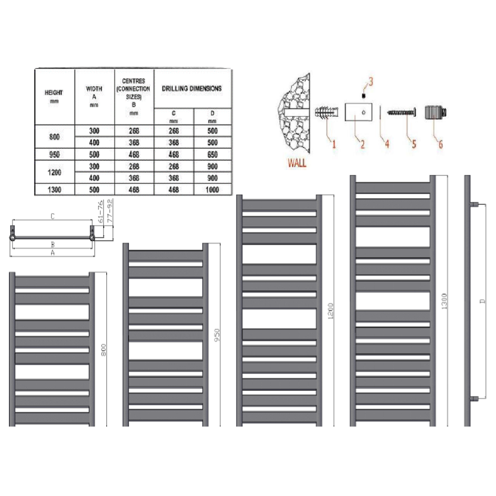 Reina Carpi Mild Steel Wall Mounted Heated Towel Rail Radiator Chrome