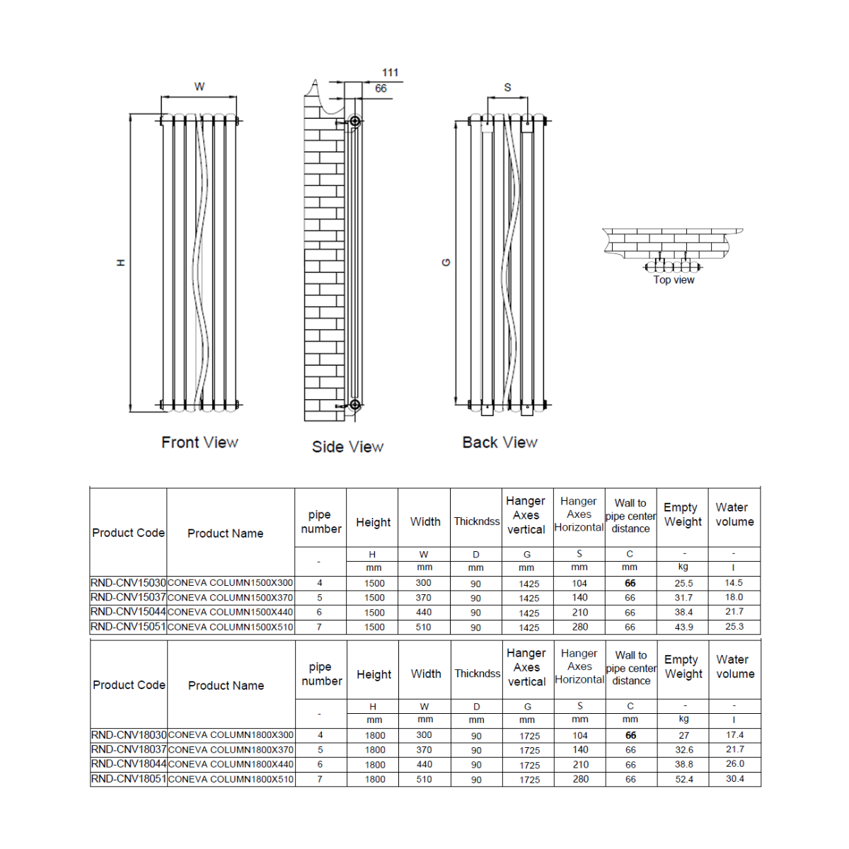 Reina Coneva Vertical Mild Steel Wall Mounted Heated Towel Rail Radiator White