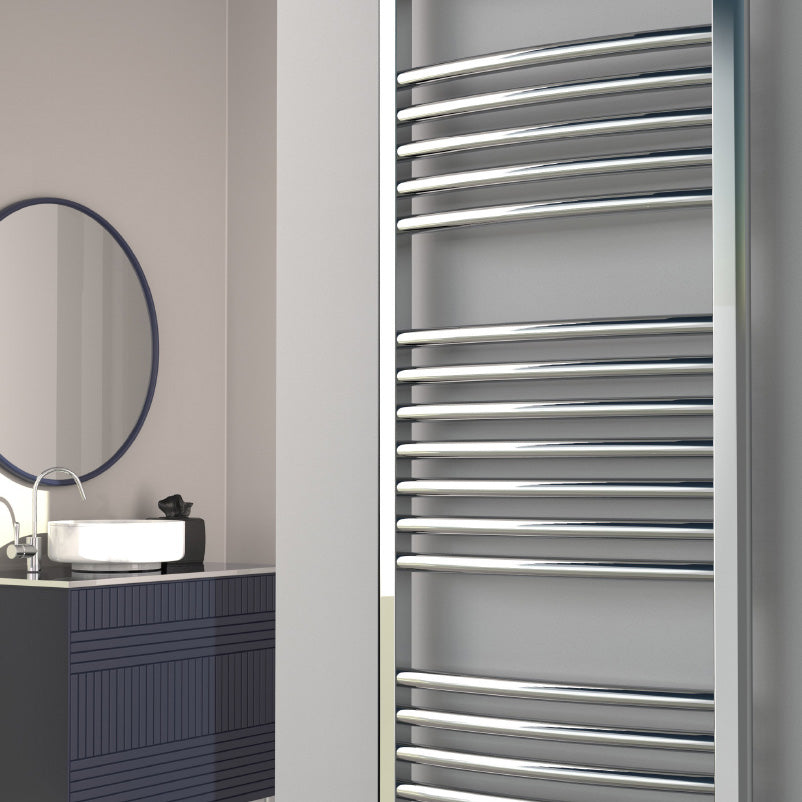 Reina Diva Curved Mild Steel Wall Mounted Heated Towel Rail Radiator Chrome