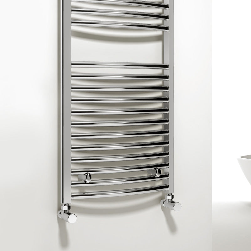 Reina Diva Curved Mild Steel Wall Mounted Heated Towel Rail Radiator Chrome
