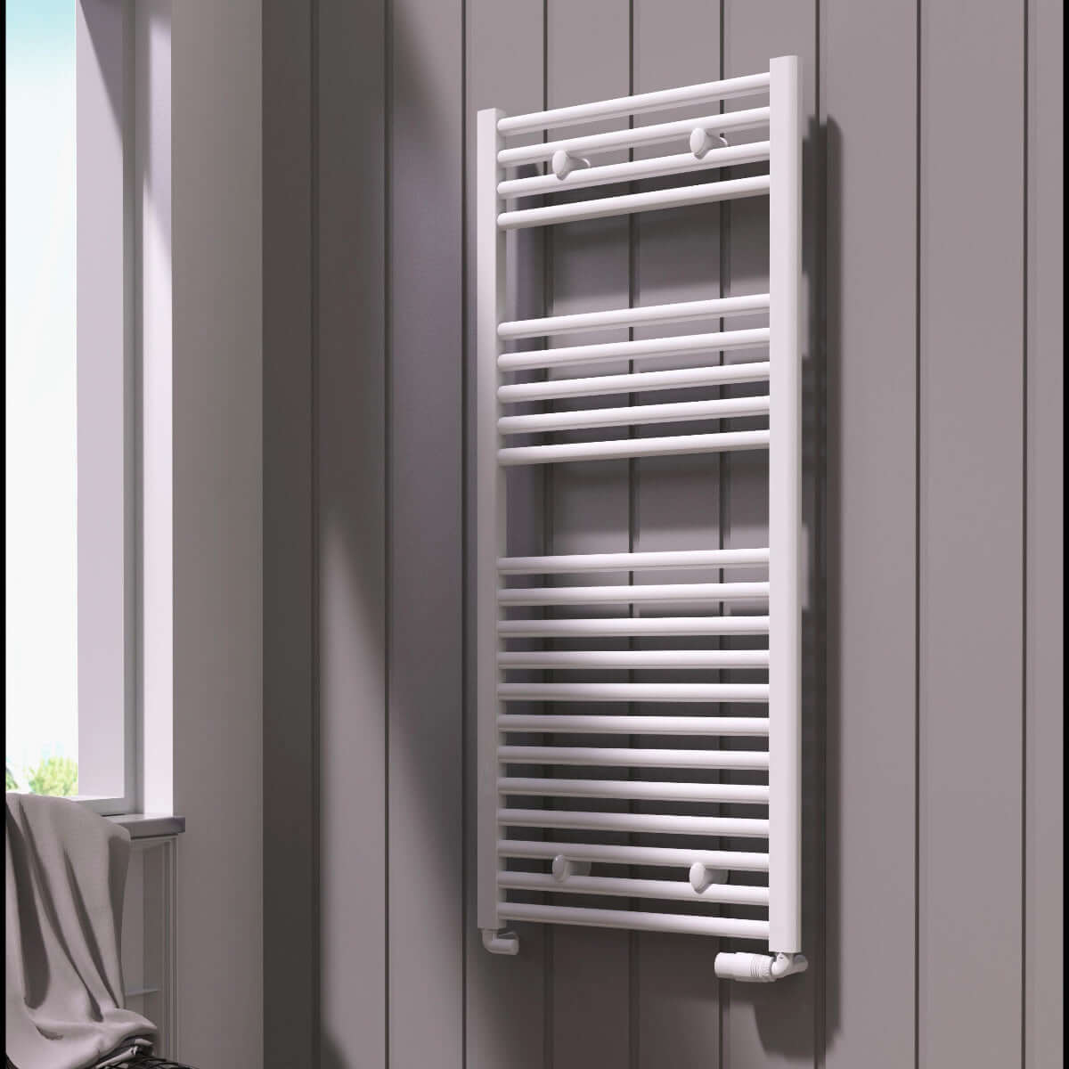 Reina Diva Flat Mild Steel Wall Mounted Heated Towel Rail Radiator White