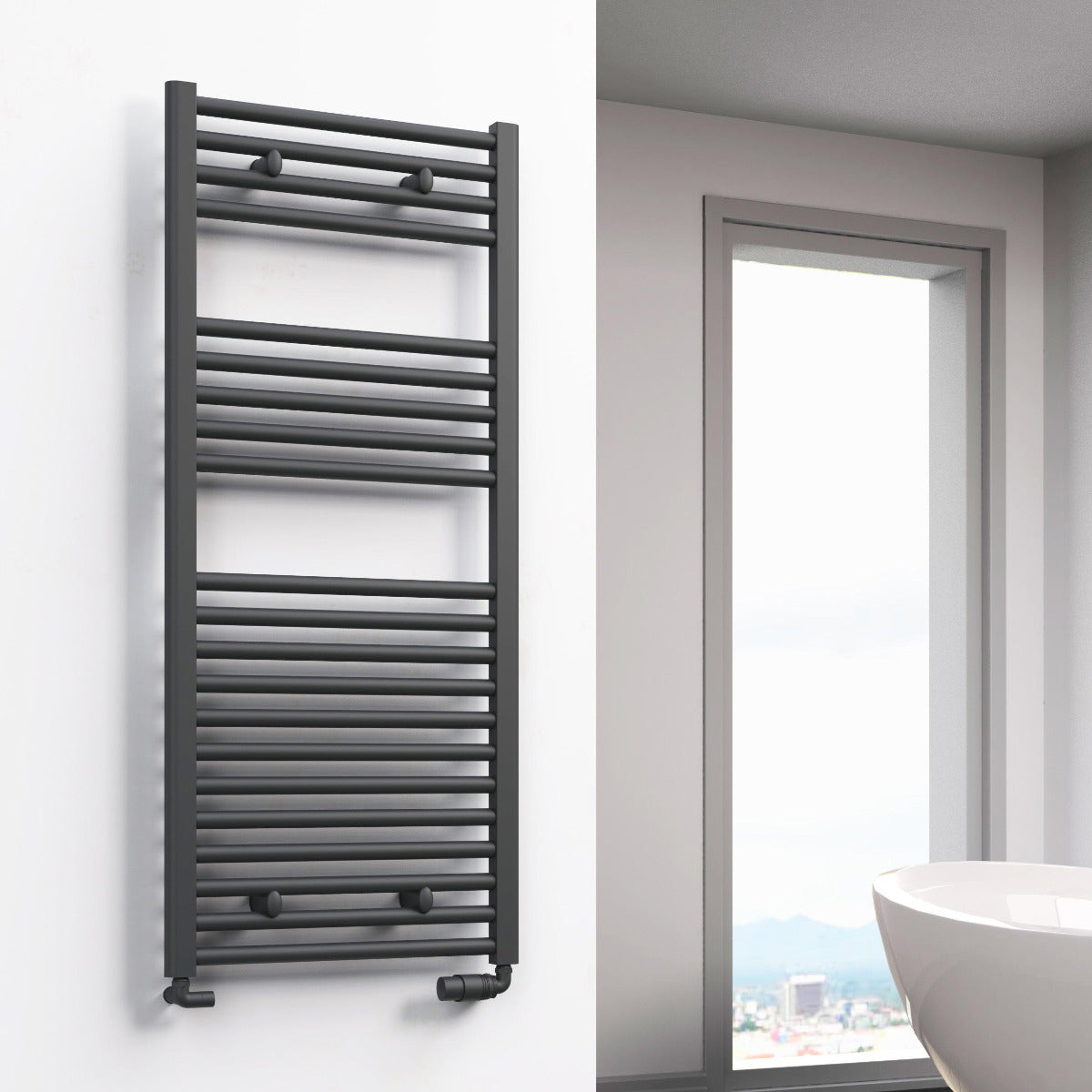 Reina Diva Flat Mild Steel Wall Mounted Heated Towel Rail Radiator Anthracite