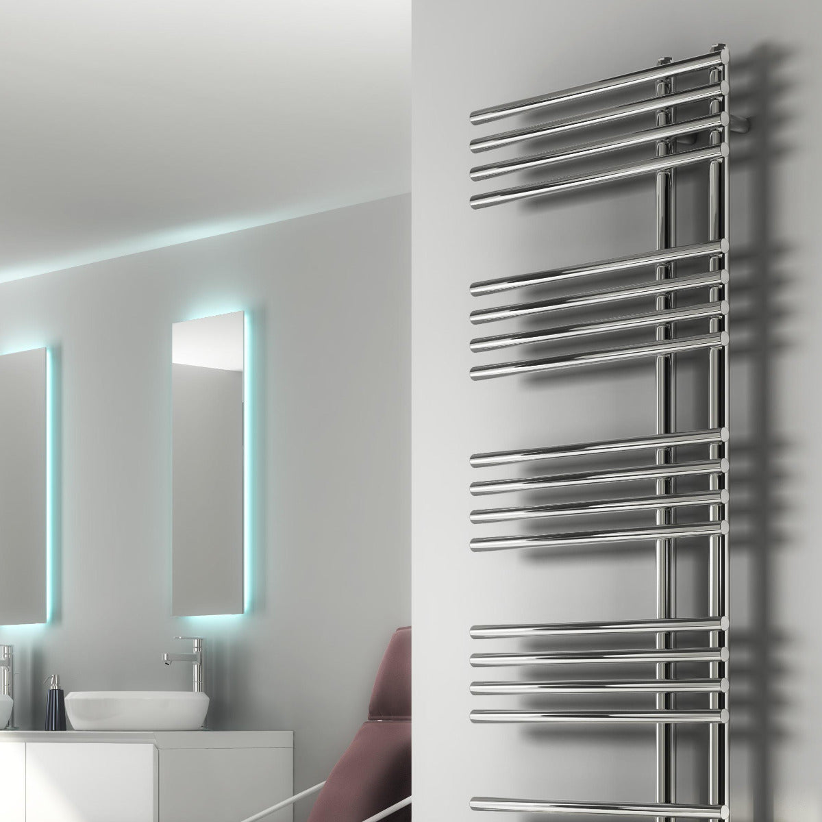 Reina Elisa Mild Steel Wall Mounted Heated Towel Rail Radiator Chrome