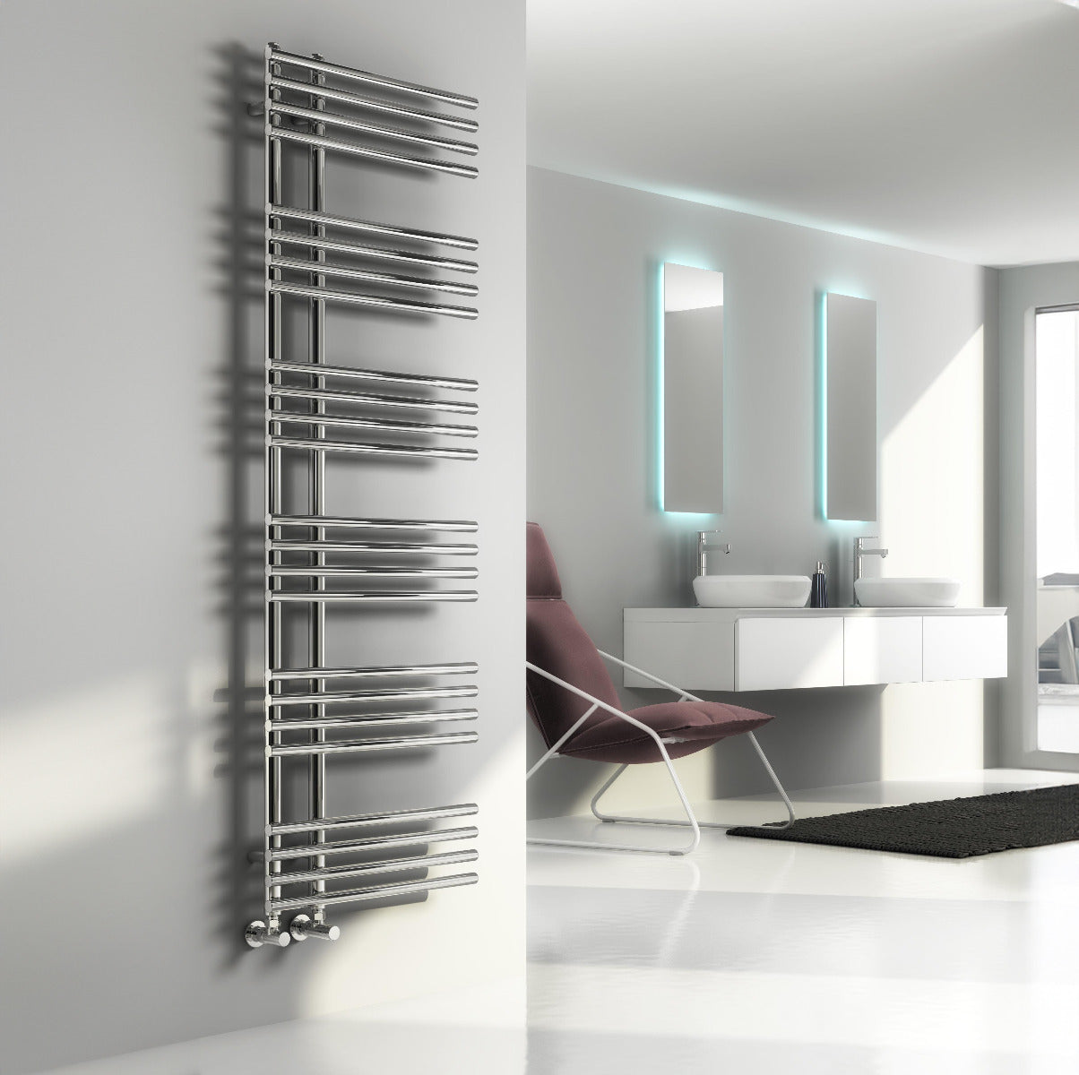 Reina Elisa Mild Steel Wall Mounted Heated Towel Rail Radiator Chrome