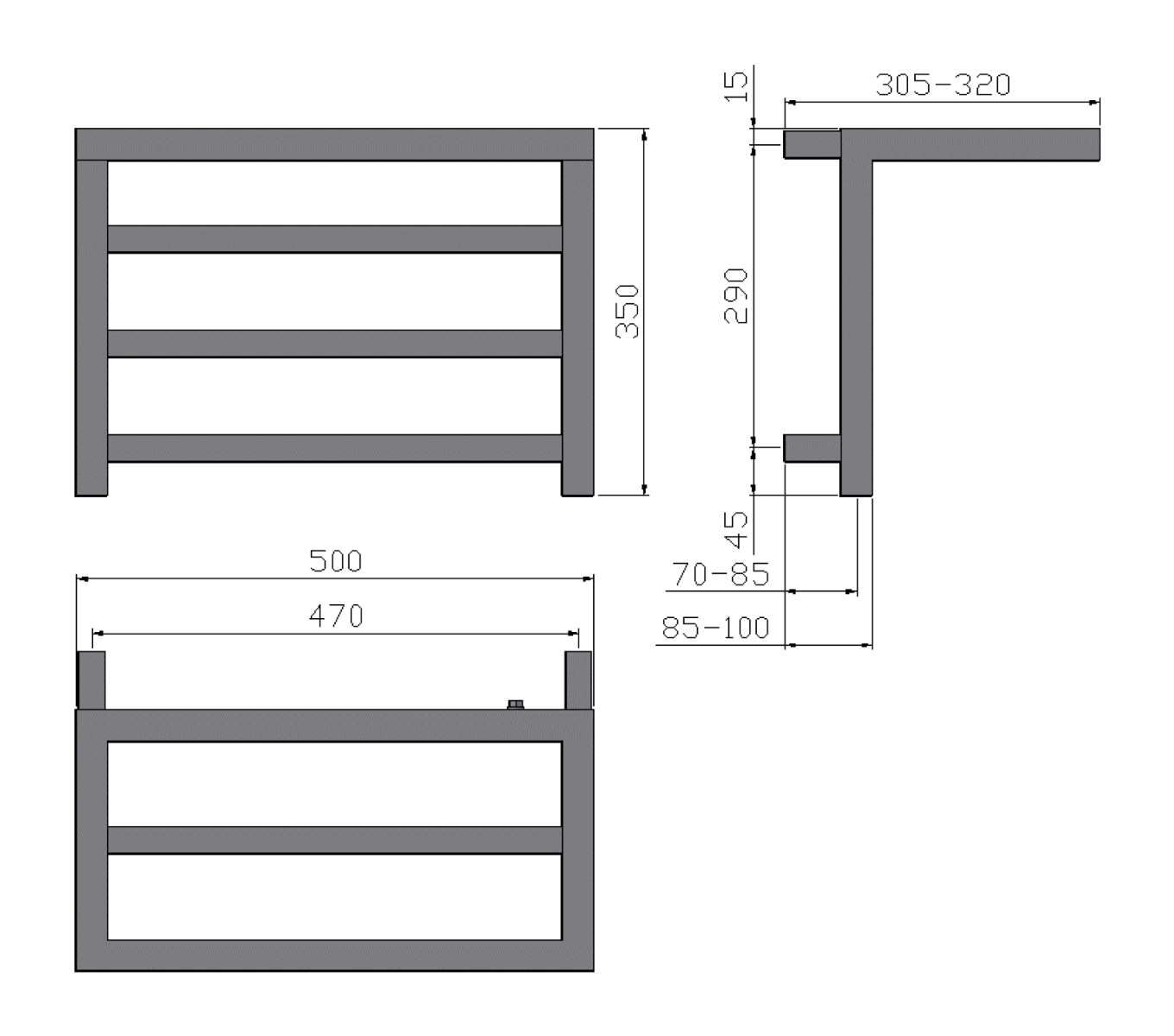 Reina Elvina Mild Steel 350x500 Chrome Towel Rail