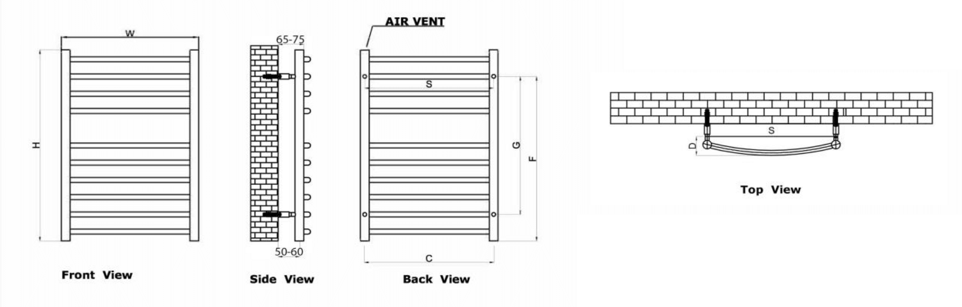 Reina EOS Stainless Steel Wall Mounted Heated Towel Rail Radiator Polished