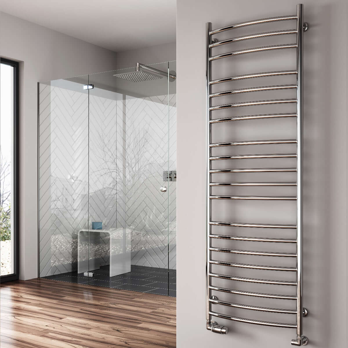 Reina EOS Stainless Steel Wall Mounted Heated Towel Rail Radiator Polished