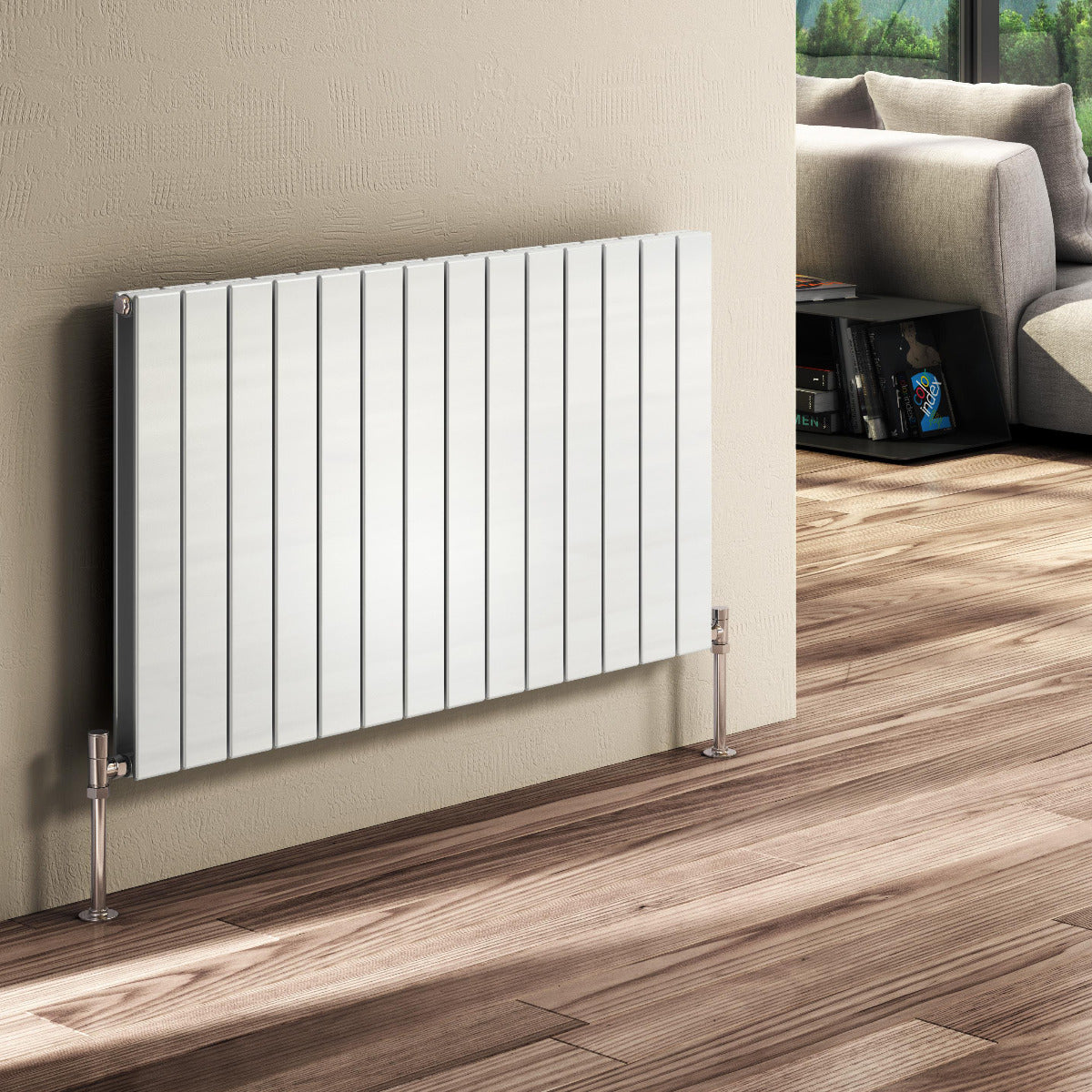 Reina Flat Horizontal Double Mild Steel Wall Mounted Heated Towel Rail Radiator White