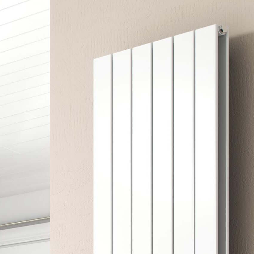 Reina Flat Vertical Double Mild Steel Wall Mounted Heated Towel Rail Radiator White