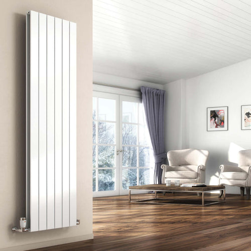 Reina Flat Vertical Double Mild Steel Wall Mounted Heated Towel Rail Radiator White