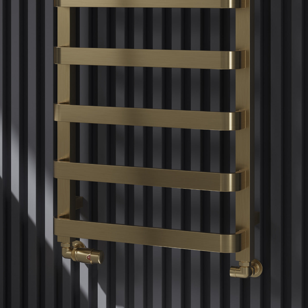 Reina Flora Mild Steel Wall Mounted Heated Towel Rail Radiator Brushed Brass