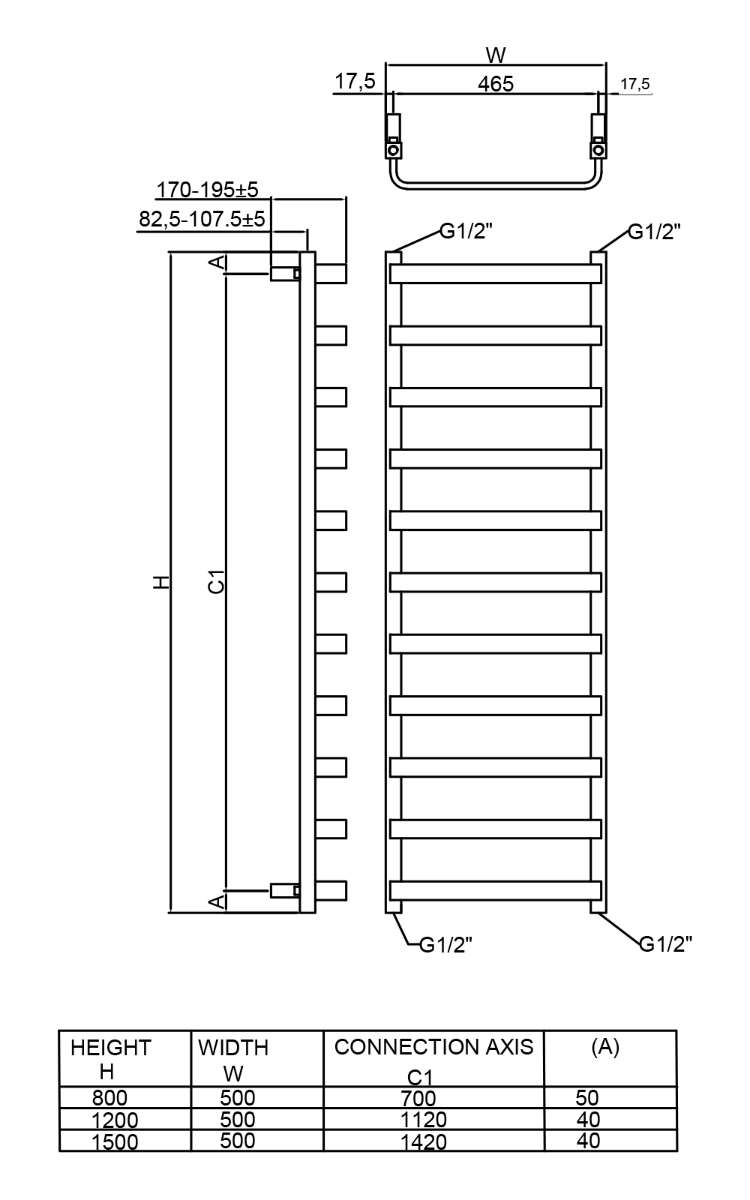 Reina Flora Mild Steel Wall Mounted Heated Towel Rail Radiator Brushed Brass