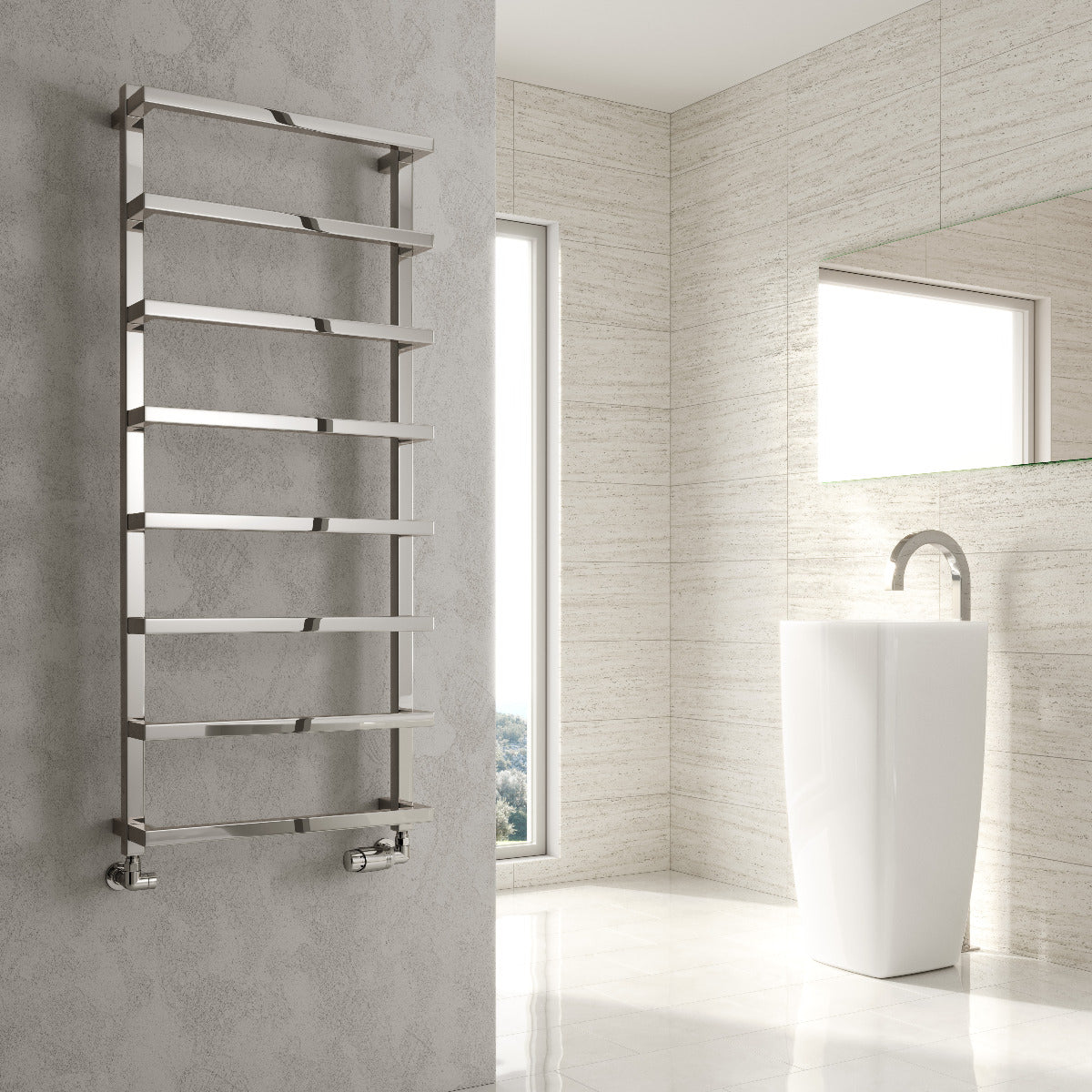 Reina Glora Mild Steel Wall Mounted Heated Towel Rail Radiator Chrome