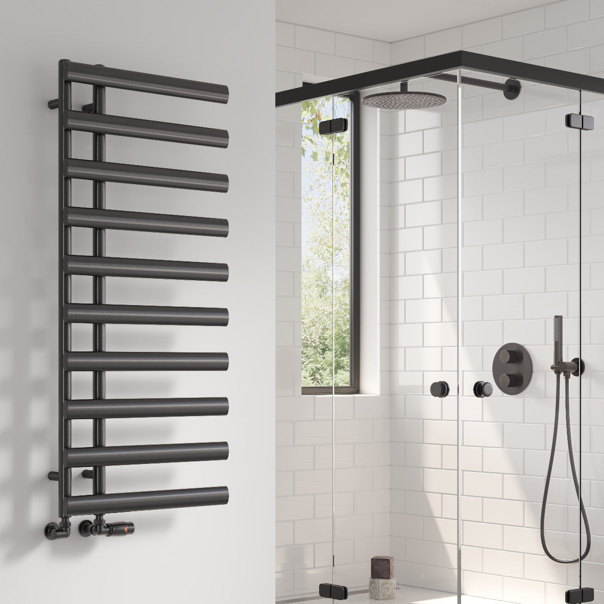 Reina Grace Mild Steel Wall Mounted Heated Towel Rail Radiator Anthracite