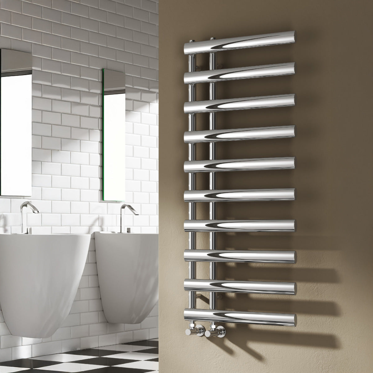 Reina Grace Mild Steel Wall Mounted Heated Towel Rail Radiator Chrome