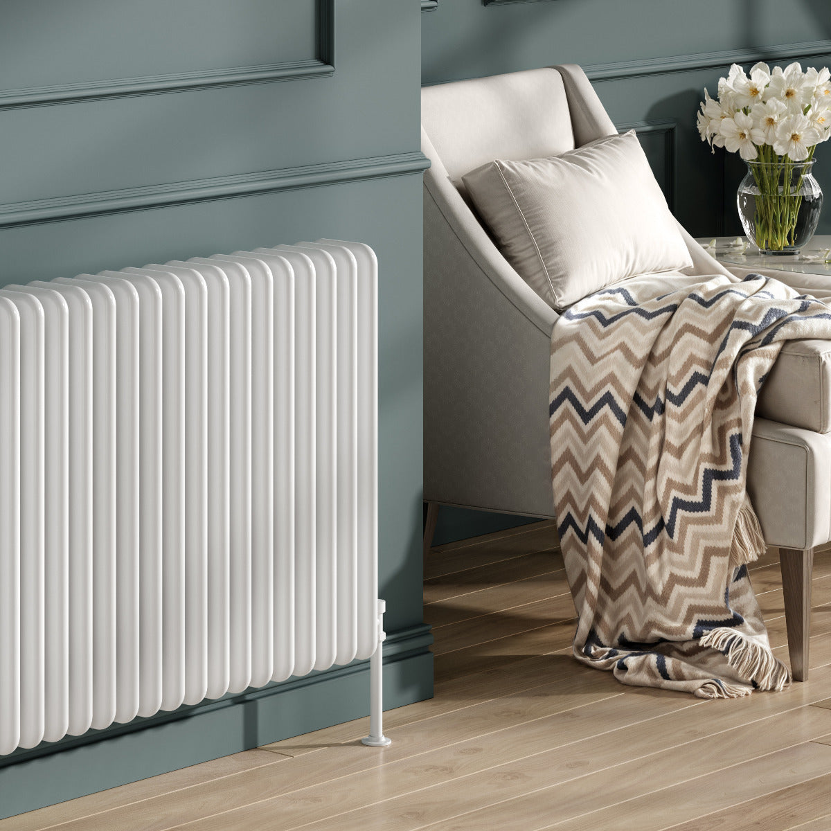 Reina Hedingham Horizontal Mild Steel Wall Mounted Heated Towel Rail Radiator White