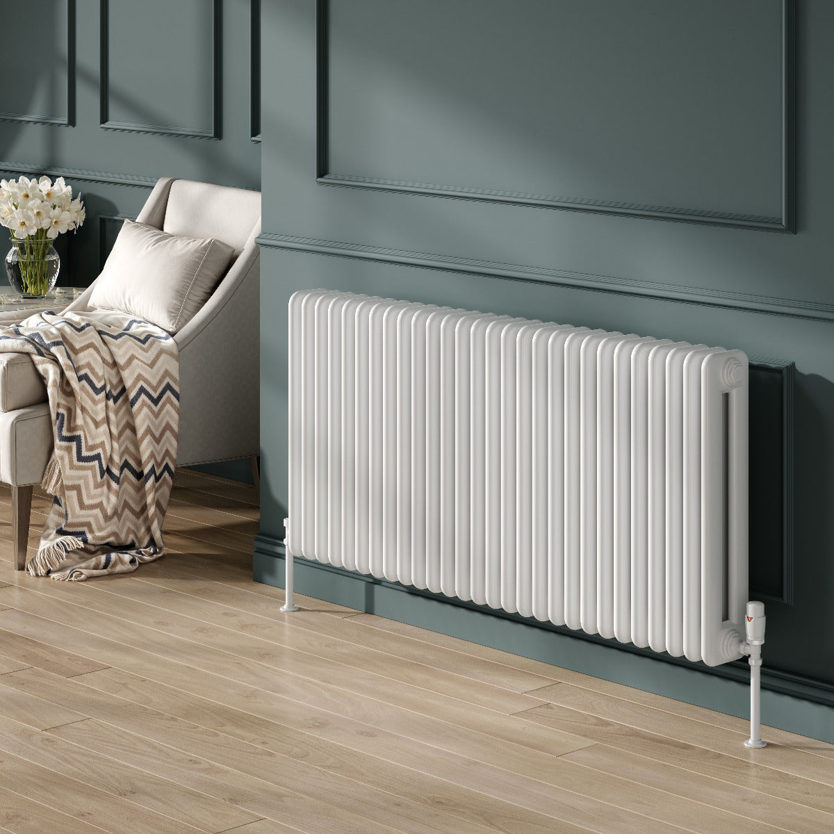 Reina Hedingham Horizontal Mild Steel Wall Mounted Heated Towel Rail Radiator White