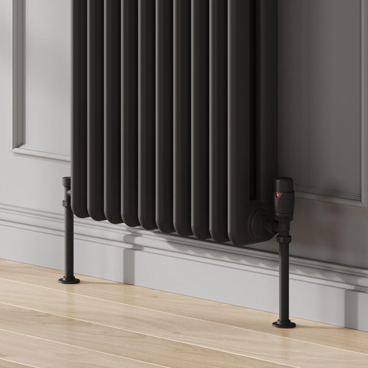 Reina Hedingham Vertical Mild Steel Wall Mounted Heated Towel Rail Radiator Black