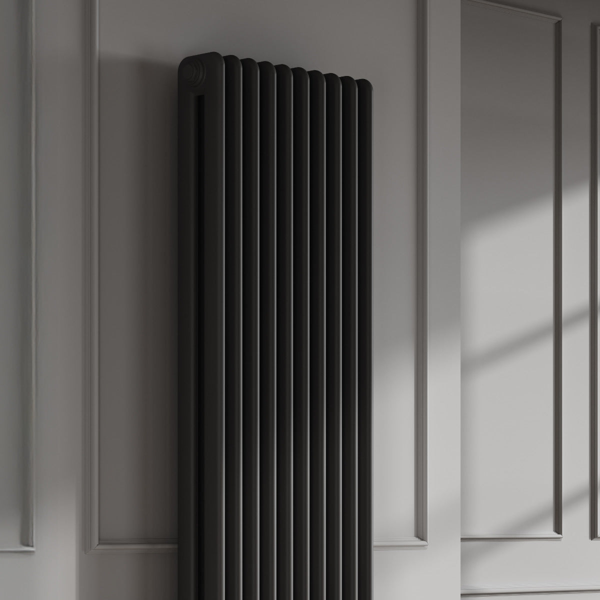 Reina Hedingham Vertical Mild Steel Wall Mounted Heated Towel Rail Radiator Black