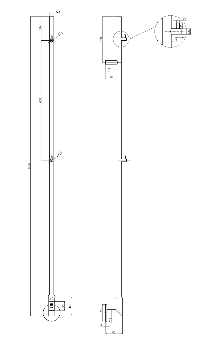 Reina Ines Stainless Steel 1500x22 Wall Mounted Heated Towel Rail Radiator