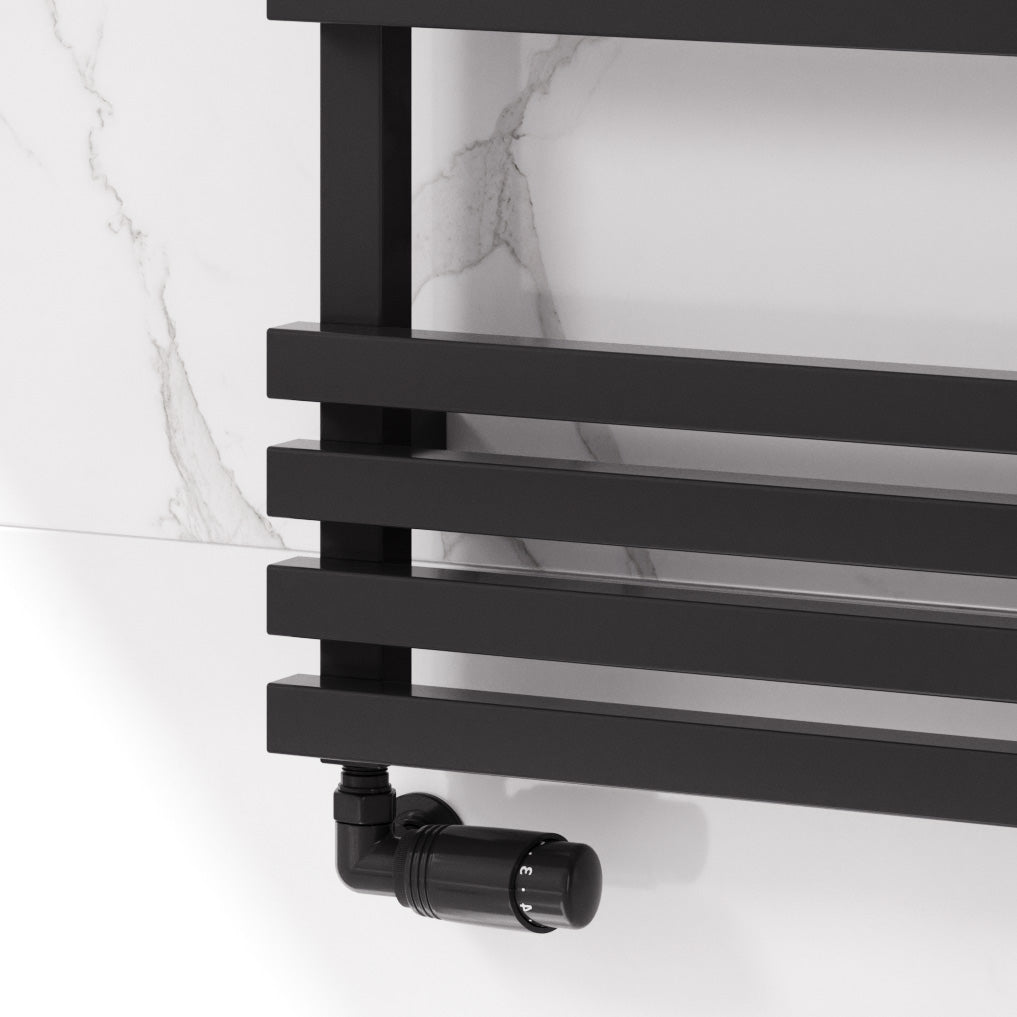 Reina Kale Mild Steel Wall Mounted Heated Towel Rail Radiator Black
