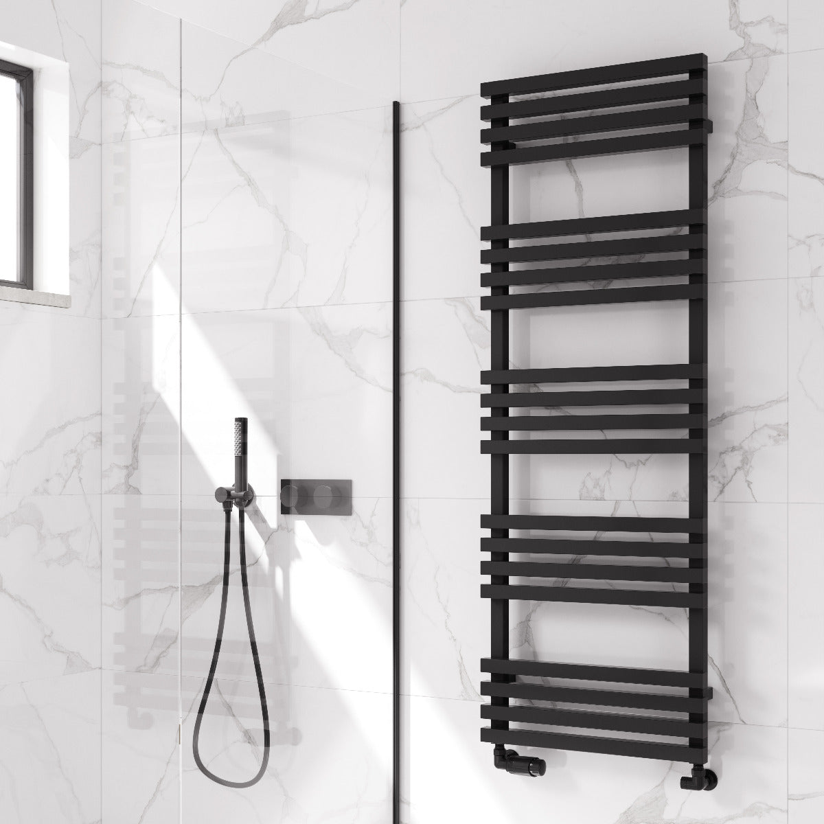 Reina Kale Mild Steel Wall Mounted Heated Towel Rail Radiator Black