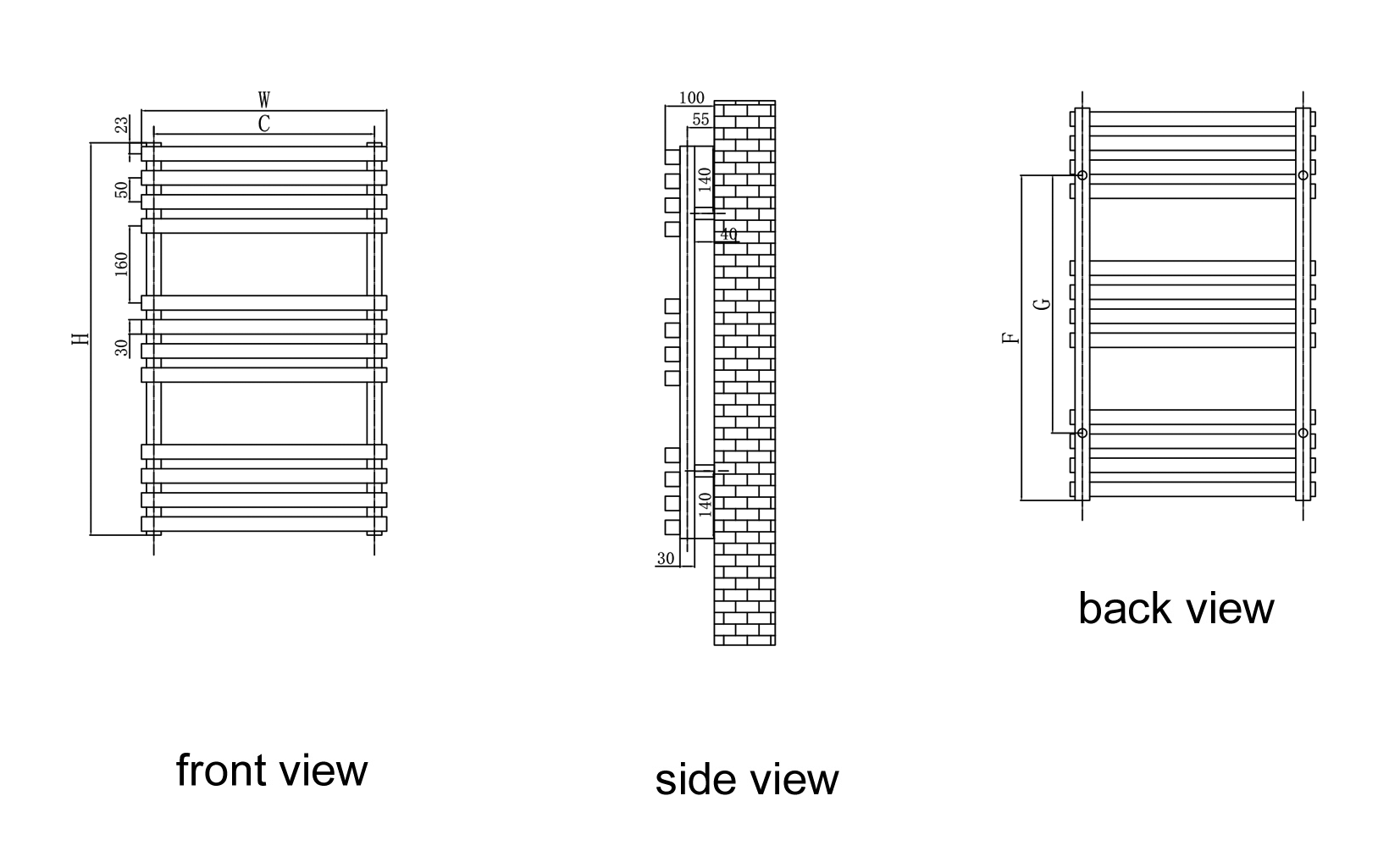 Reina Kale Mild Steel Wall Mounted Heated Towel Rail Radiator Anthracite