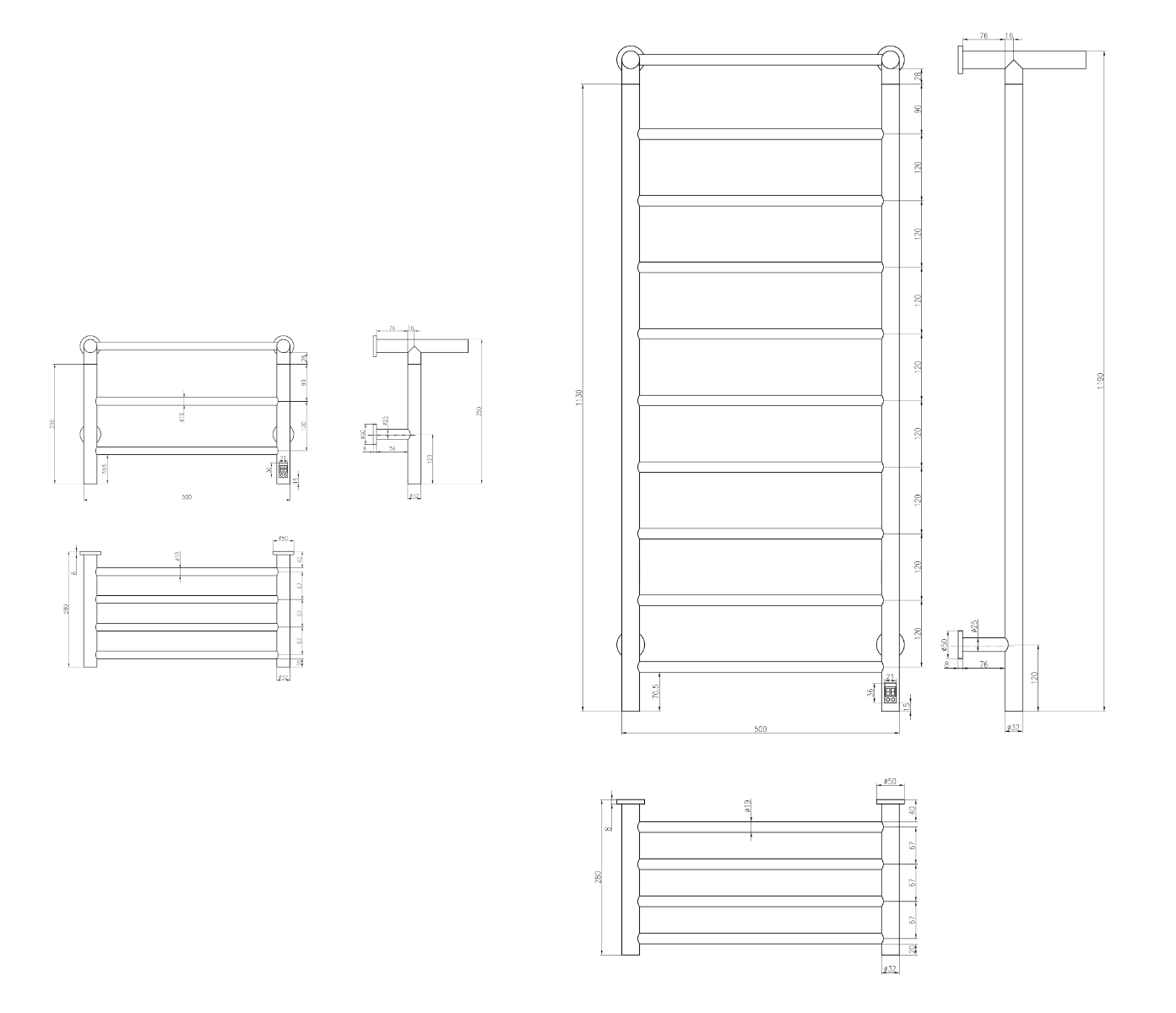 Reina Maira Stainless Steel Wall Mounted Heated Towel Rail Radiator Polished