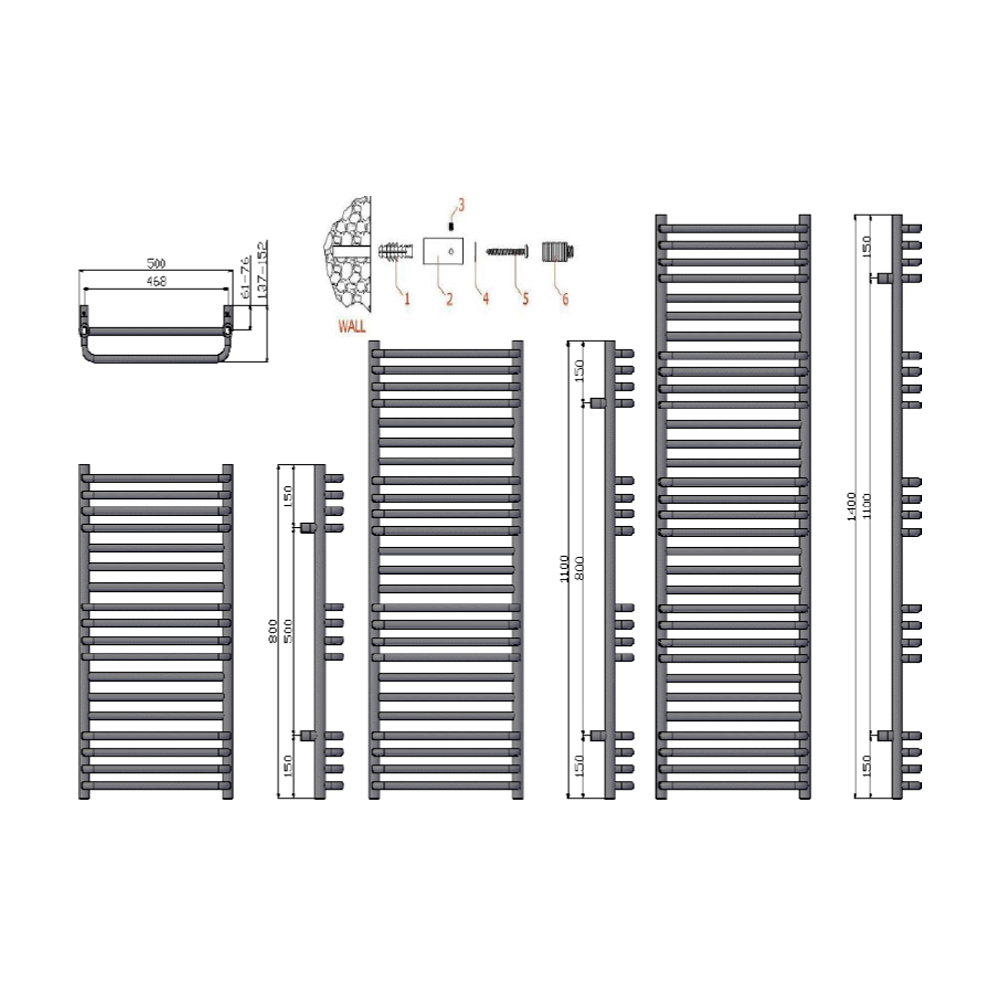 Reina Marco Mild Steel Wall Mounted Heated Towel Rail Radiator Chrome