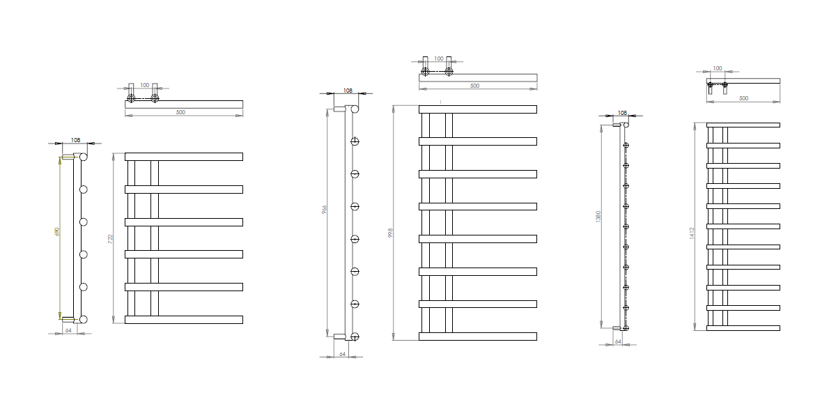 Reina Matera Mild Steel Wall Mounted Heated Towel Rail Radiator Black