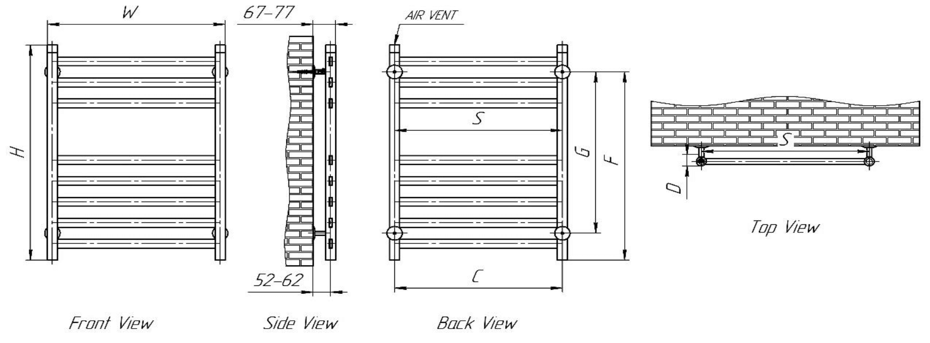 Reina Misa Stainless Steel Wall Mounted Heated Towel Rail Radiator Polished
