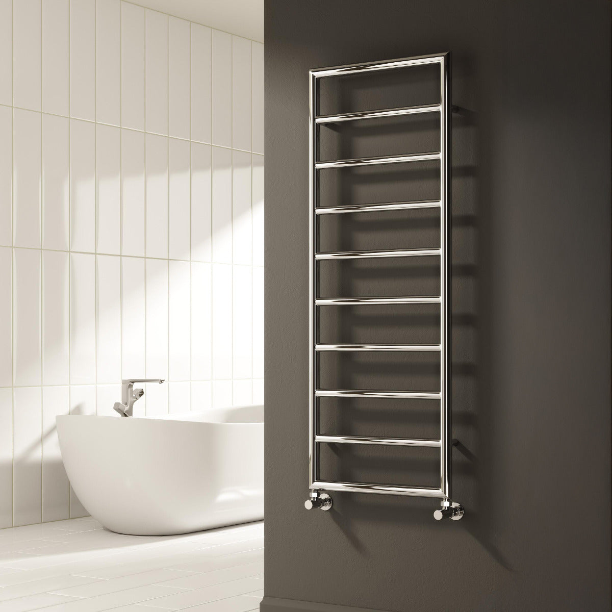 Reina Nardo Mild Steel Wall Mounted Heated Towel Rail Radiator Chrome