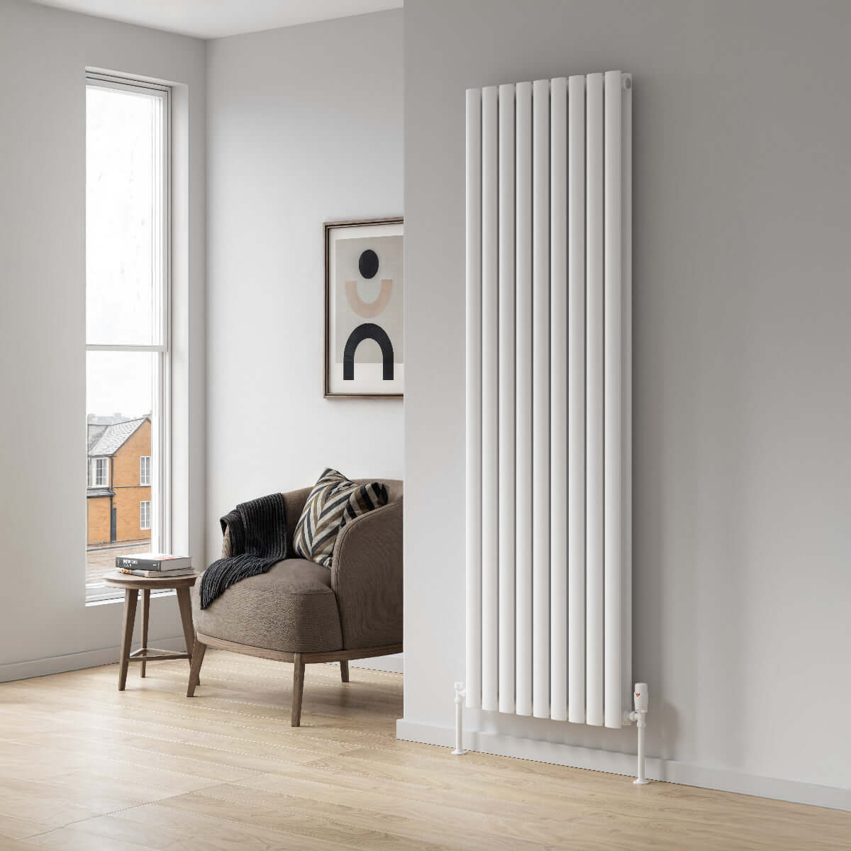 Reina Neva Vertical Double Mild Steel Wall Mounted Heated Towel Rail Radiator White