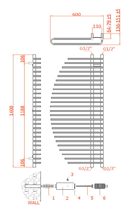 Reina Nola Mild Steel 1400x600 Chrome Towel Rail