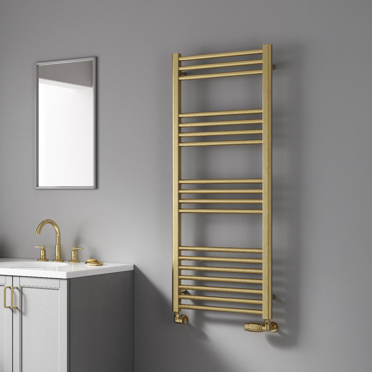 Reina Ottone Mild Steel Wall Mounted Heated Towel Rail Radiator Brushed Brass