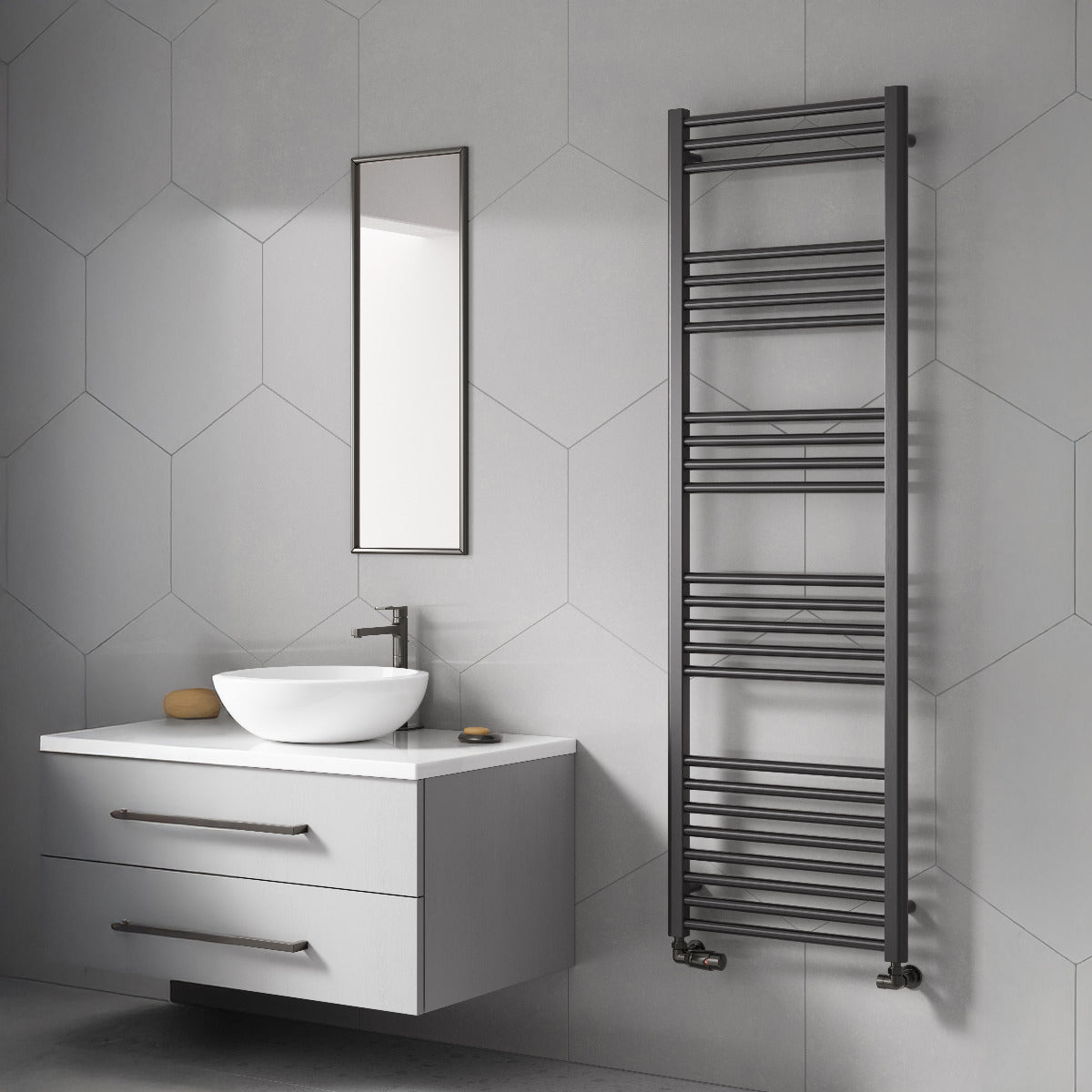 Reina Ottone Mild Steel Wall Mounted Heated Towel Rail Radiator Brushed Gun Metal