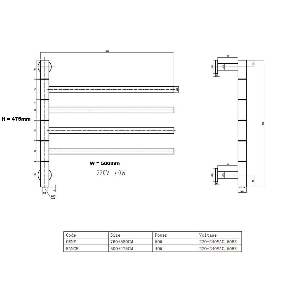 Reina Rance Stainless Steel 455x500 Polished Radiator